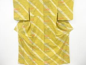 リサイクル　絞り線描き模様織出し縦節紬着物